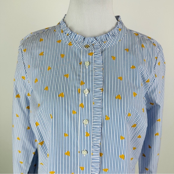Talbots Ruffle Striped Heart Print Button Down Shirt Large Petite - Picture 3 of 15